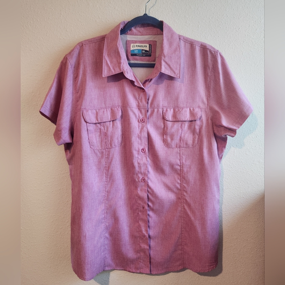 Magellan Outdoors Women's Aransas Pass Heathered Fishing Top Pink XXL